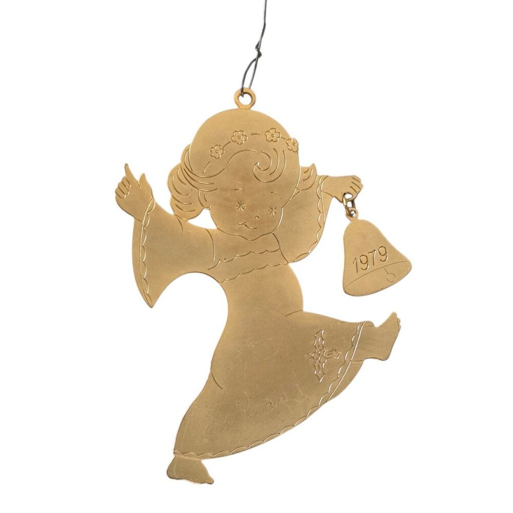 1977 Vintage Lillikins Lillian Vernon Corp Girl holding a Bell Metal Ornament